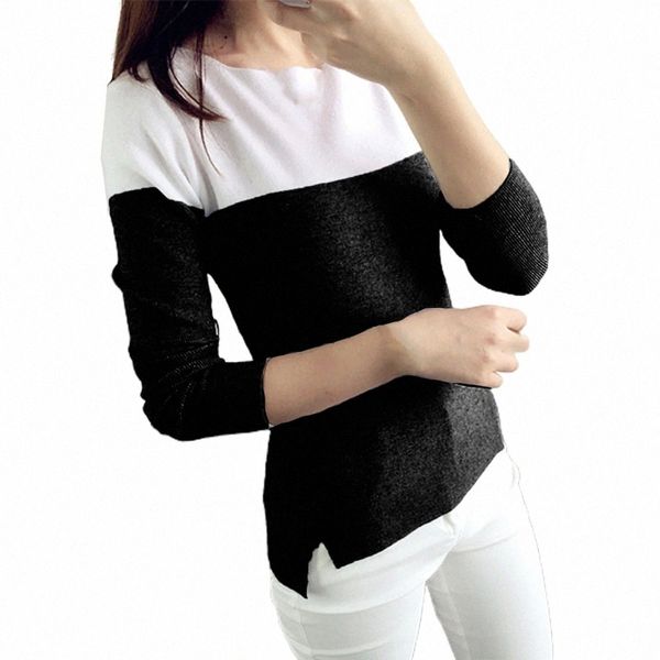 

2021 fashion women tshirt casual patchwork long sleeve solid color t shirt autumn spring t shirt woman clothing street wear #f14r, White