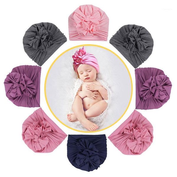 

caps & hats knot baby bonnet hat soft cotton solid color kids born turban pography props autumn winter bowknot boy girl beanie cap1, Yellow