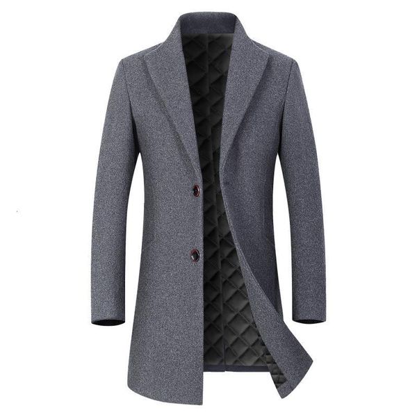 

autumn and winter mid long overcoat young men plus cotton woolen jaet for middle-aged men's windbreaker, Tan;black