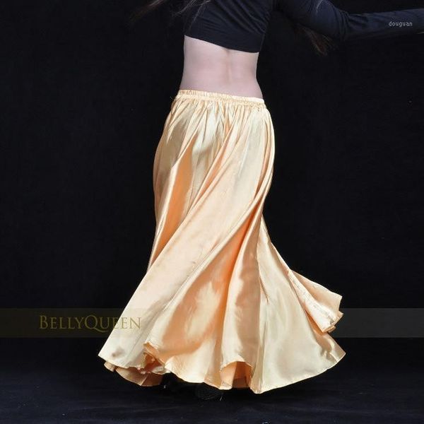 

2020 women belly dance skirt shining satin long spanish skirt swing dancing 14 colors available1, Black;red