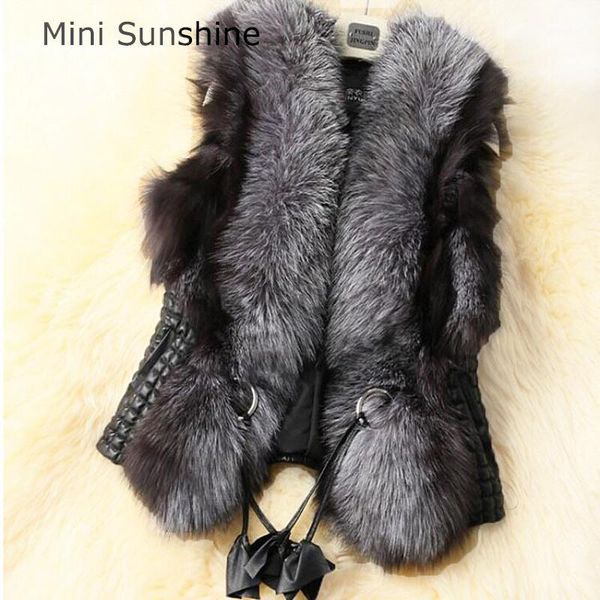 

women's fur & faux 2021 fashion vest women jackets collar winter warm waistcoats plus size outerwear sleeveless coat z301, Black
