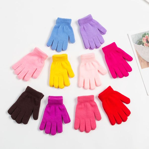 

2021 child winter gloves candy color boy girl acrylic glove kid warm knitted finger stretch mitten student outdoor glove gift kimter-l968fa, Black
