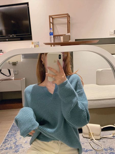 

vipnet red t-shirt new 2020v collar pullover loose wear autumn winter waffle sweater for women, White;black