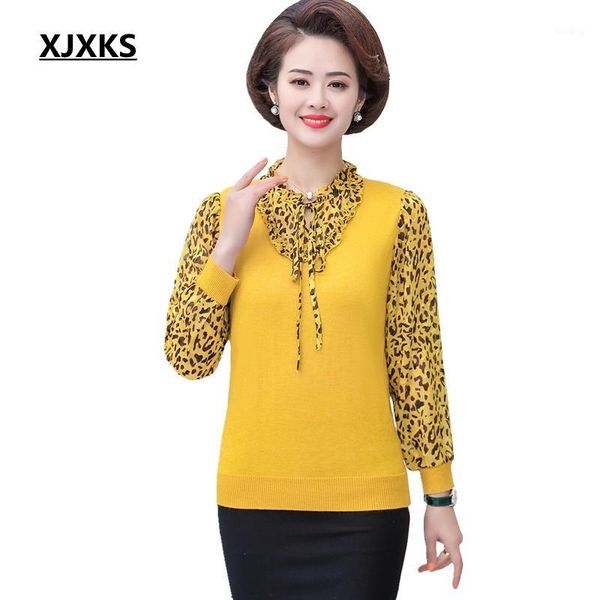 

xjxks new 2020 spring sweater women knitting pullovers new ladies loose casual leopard 9/10 point sleeve pull 1, White;black