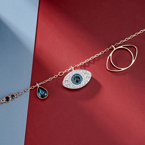 

luxury same style as wang yibo devils eye necklace female turkish eye pendant swarovski element clavicle chain batch fashion design, Silver