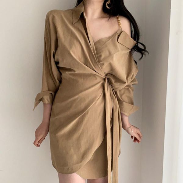 

korean style women dress solid color cotton fashion ladies dress irregular spring new 2020 long sleeve women clothing v8641, Black;gray