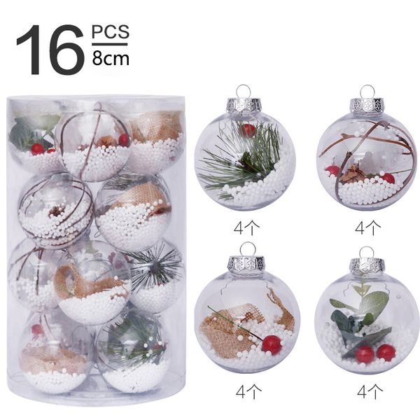 16 adet 8 cm Noel Süs Topları Büyük Temizle Plastik Doldurulabilir Süs Paramparça Noel Topları Baubles Noel Ağacı için 201128