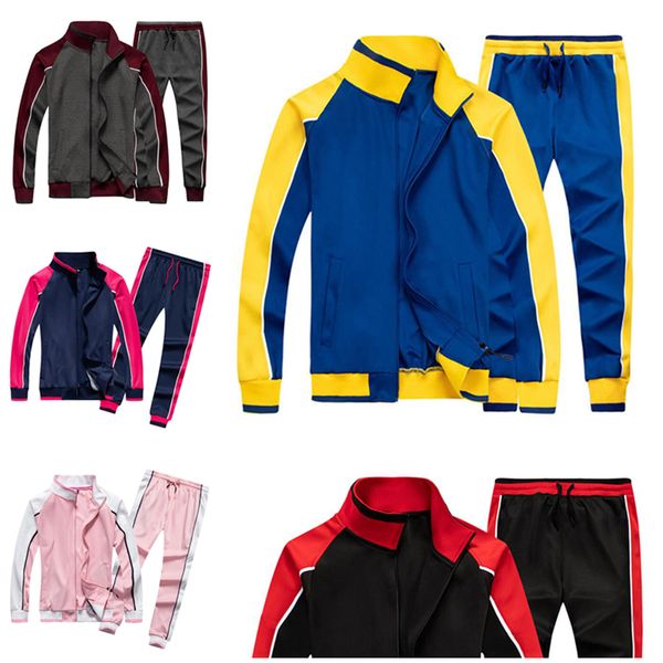 

latest mens tracksuits long-sleeved sports two-piece zipper cardigan fashion contrast color lovers tracksuit simple drawstring pocket, Gray