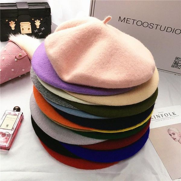 

high qualty thick khaki beret women hat female wool cotton cap red warm winter hats for women caps gorra bonnet femme hiver sale, Blue;gray
