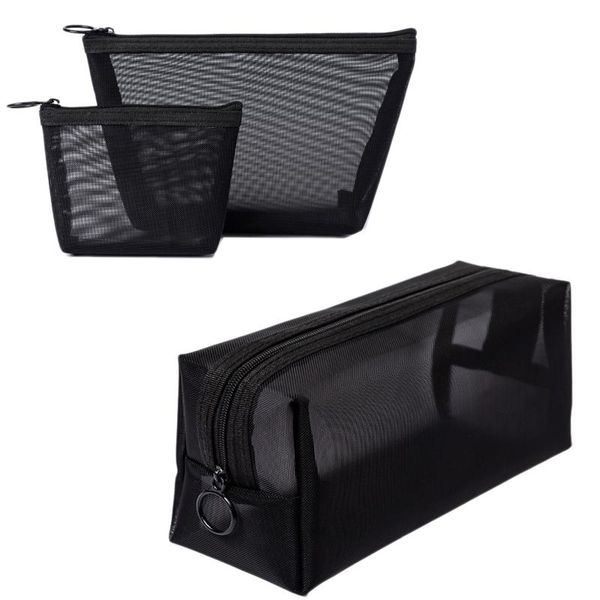 

3pcs/set black mesh clear cosmetic bag beauty wash bags makeup case travel