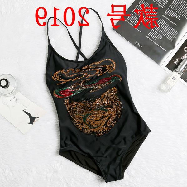 

split swimsuit letter solid color diamond bikini