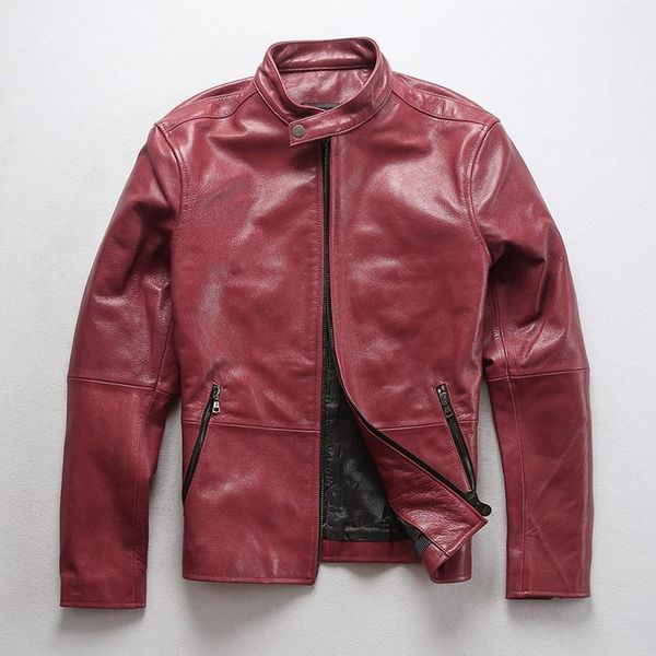 

genuine sheep 100% men's brand leather autumn winter warm vintage coat simple classic jacket, Black