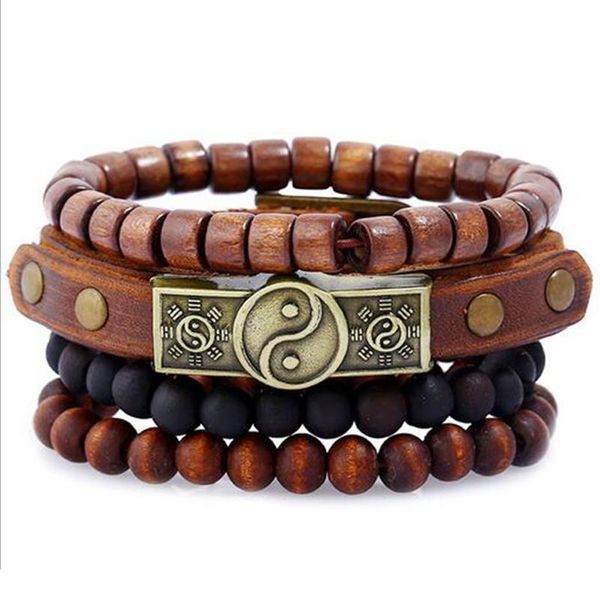 

4-6pc vintage multilayer leather bracelet for men fashion braided handmade rope wrap bead charm woven bracelets m jllzaz, Golden;silver