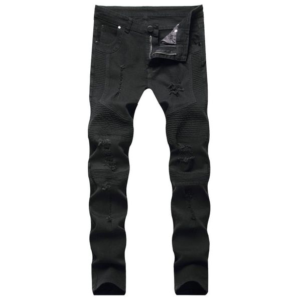 

american streetwear fashion men jeans elastic slim fit ripped denim pencil pants homme designer stretch hip hop trousers, Blue