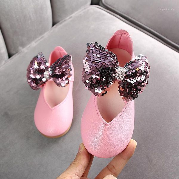 

2021 fashion bow baby dress pu leather shoes for kids girls party spring princess sequin shoes for children' 1 2 3 4 5 6 years1, Black;grey