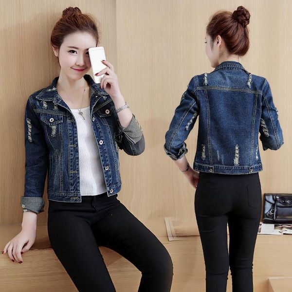 

women's jackets plus size 5xl women short denim coat spring autumn long sleeve vintage casual jeans jacket bomber female, Black;brown