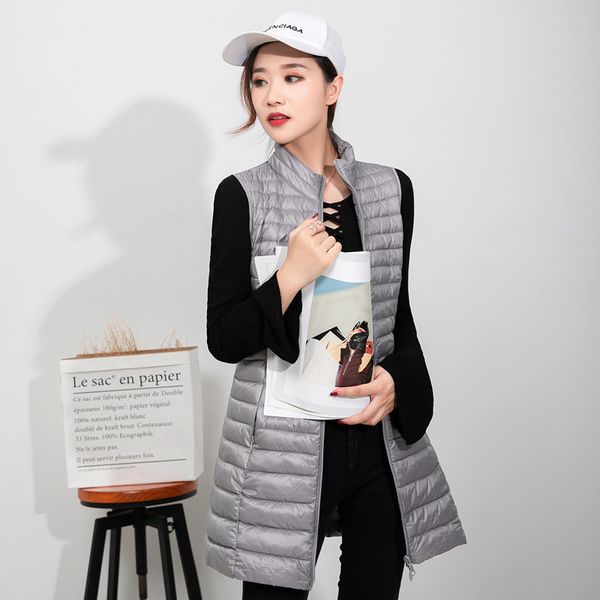 

2021 new women ultra light vest windproof lightweight warm waistcoat female down coat long slim sleeveless fts2, Black;white