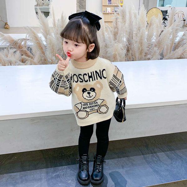 

new winter drs 2020 girls' autumn baby cartoon bear pullover sweater foreign sle children's loose knit shirt, Blue