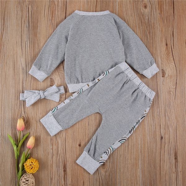 

toddler girl clothes fall outfits children cute printed long sleeve t-shirt pant bow headband baby clothing lj201223, White