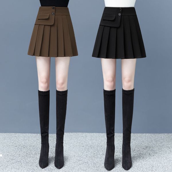 

style 2021 new plaid high skirt autumn winter female wool skirts y366 3qv2, Black