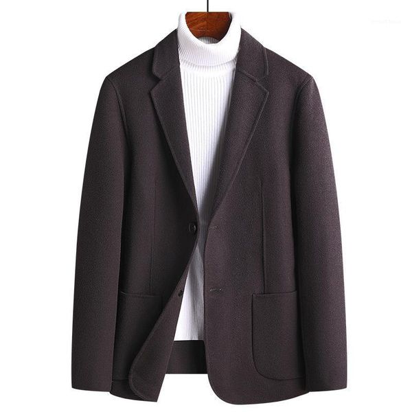 

new fashion autumn winter handmade double faced suit wool men cashmere blazer casual thick single breasted plus size m-3xl 4xl1, Black
