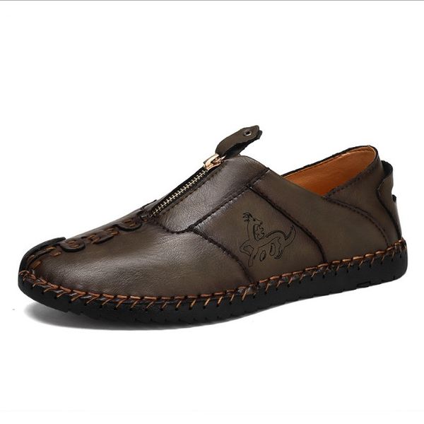 

men casual shoes leather 2021 fashion men sneakers handmade sewing breathable outdoor mens shoes moccasins big size 38-48, Black