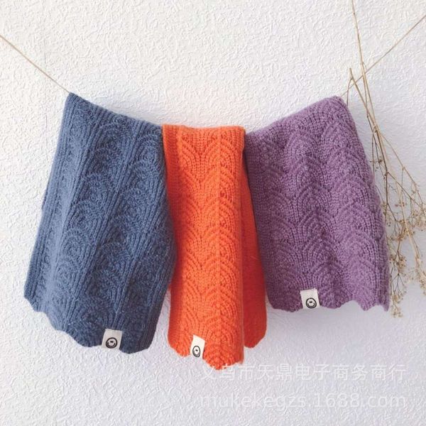 

simple edge children's smiling friendly face wave knitted scarf fashion boys and girls pure wool neck jbtx, Red;brown
