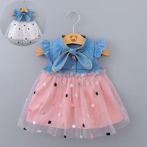 

summer girls dresses kids baby girls clothes denim tulle tutu dress princess party sequins sundress princess gauze star outfits, Red;yellow