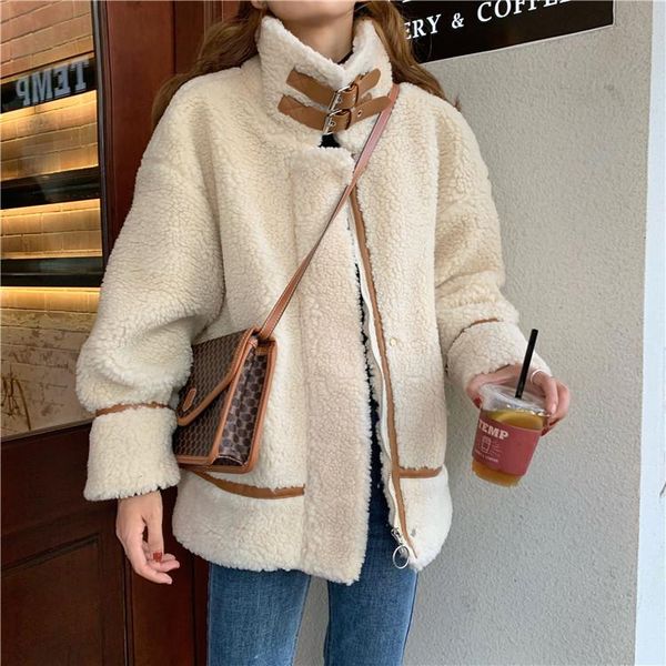 

new winter coat women oversize high neck buckle coat outerwear female korean style thickening warm overcoat, Black