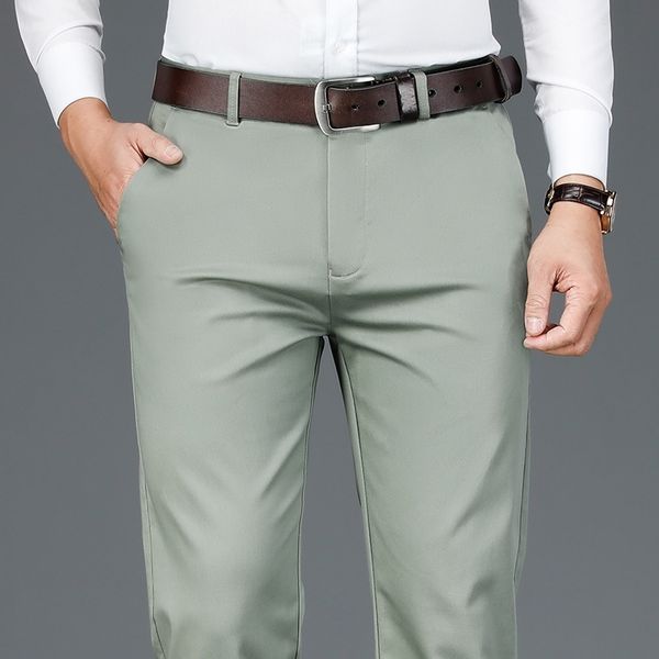 

autumn new men's bamboo fiber casual pants classic style business fashion khaki stretch cotton trousers male brand clothes 201118, Black