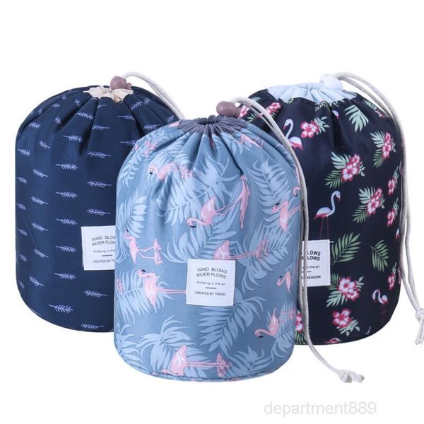 

a-women cosmetic beauty makeup travel barrel storage basket foldable waterproof wash bag polka dot bathroom organizer owf1937