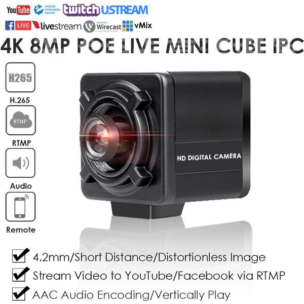 

4k 8.0mp poe starlight indeatobless mini cube live streaming ip-камера потоковое видео живое видео на youtube / wowza от rtmp w / audio