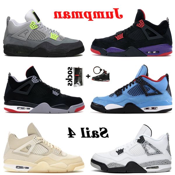 

sail basketball shoes white cement travis bred jumpman 4s raptors men women outdoor trainers sport sneakers size 36-47