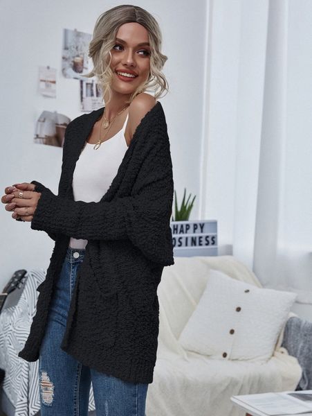 

open front popcorn knit cardigan m7u7#, White