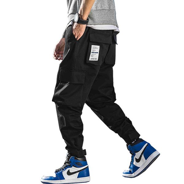 

2021 new summer style multi-pockets cargo men's jogger trousers hip hop casual street male ankle-length harem pants fashion don9, Black