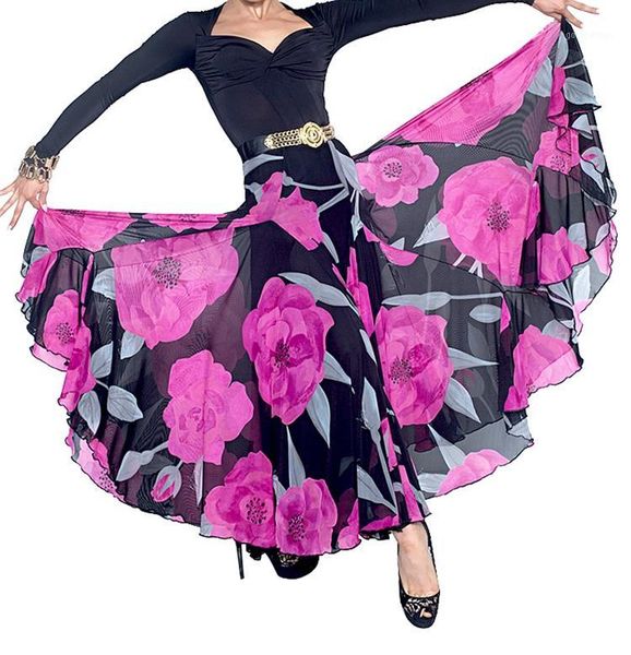 

ballroom dance double layers eight pieces fabric big flare hem skirts spain waltz modern dance skirt s15005 practice1, Black;red