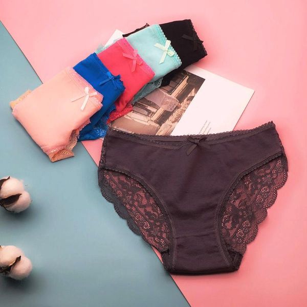

women's panties 6 pcs/lot arrival 2021 lace underwear women cotton briefs  l xl 9458, Black;pink