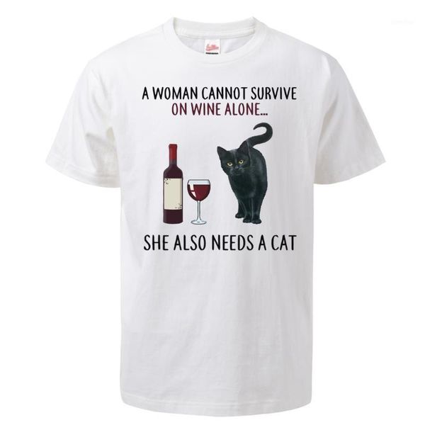 

a women cannot surive on wine alone t shirts male tee shirts summer cotton fashion animal cat streetwear tees1, White;black