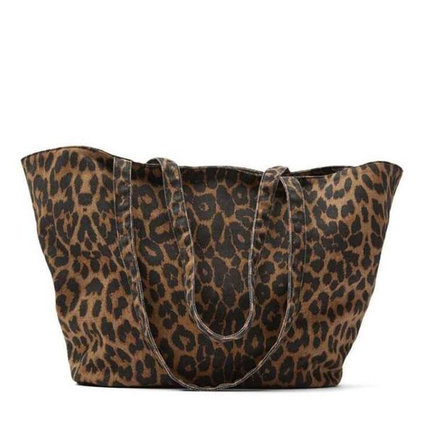 

shoulder bags 2021 women handbag leopard print animal fabric one-shoulder portable canvas shopping bag