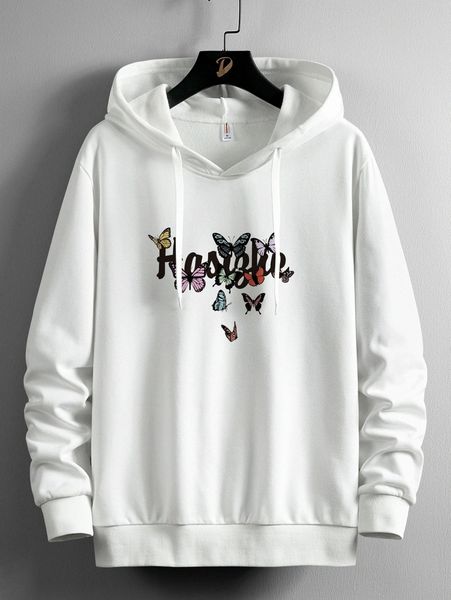 

men letter & butterfly print sweatshirt e4h7#, Black