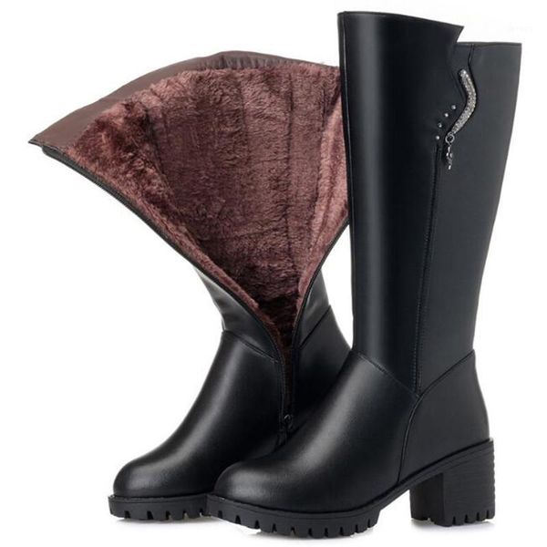 

new autumn winter shoes high boots women high heel shoes stovepipe warm snow boots fashion leather large size women1, Black