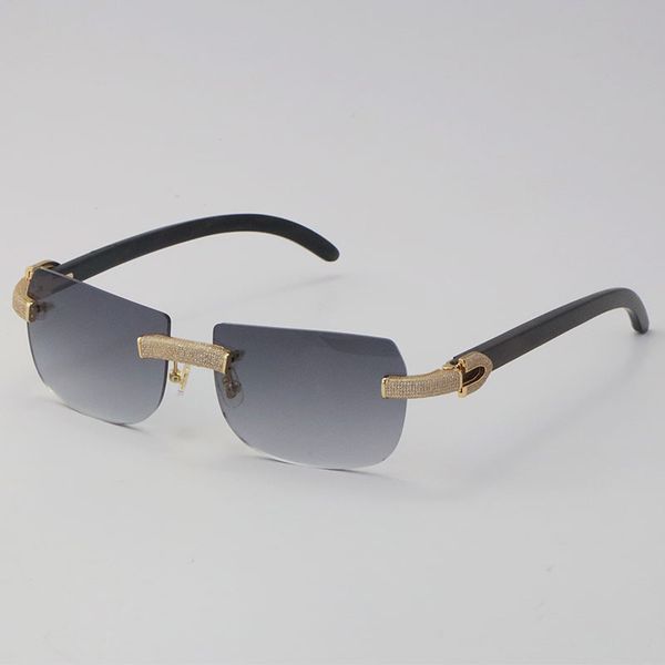 A113 Mikrogepflasterte Sonnenbrille el Diamond Original Schwarz Büffelhorn Randlos Echte Natürliche Sonne Gold C Dekoration Männlich Weiblich Brille UV 400 Linse