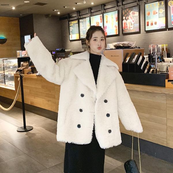 

2020 winter casual women's jacket new fashion sheep sheared long sleeve overcoat loose large size faux fur coat female jq1094, Black