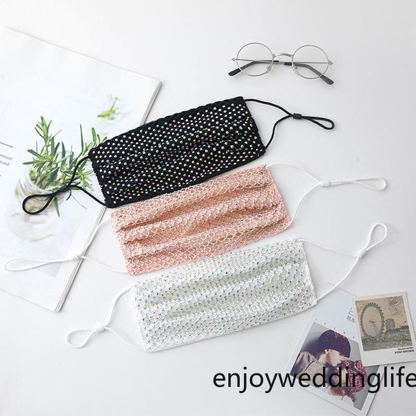 

15 colors grid crystal diamond designer mask ladies fashion dust-proof anti-fog breathable washable reusable face masks fast shipping