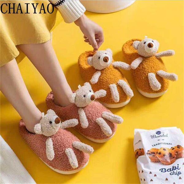 

slippers women autumn winter indoor little bear keep warm comfortable slides lovers large size cartoons soft women's shoes, Black