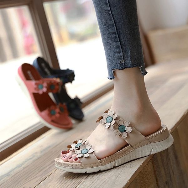 

2021 summer shoes women beach slippers tiny flowers fashion ladies wedge shoes women slippers brand woman holiday a3244 #yo8q, Black