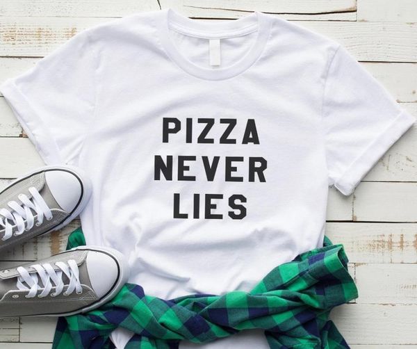 

women t shirt pizza never lies letters print tshirt women short sleeve o neck loose t-shirt ladies causal tee shirt, White
