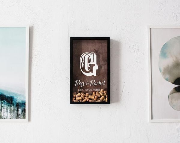 

2021 latest sweet customize wine shadow cork wedding rustic decoration engagement bridal shower guest drop box frame alternative wooden new