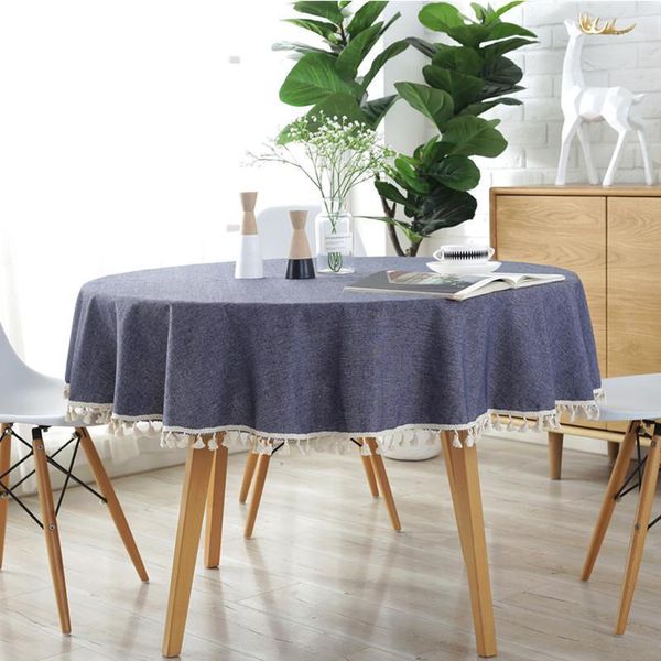 

simple table cloth round solid color cotten linen with tassel wedding dining table cover mantel mesa coffe tablecloth 20201