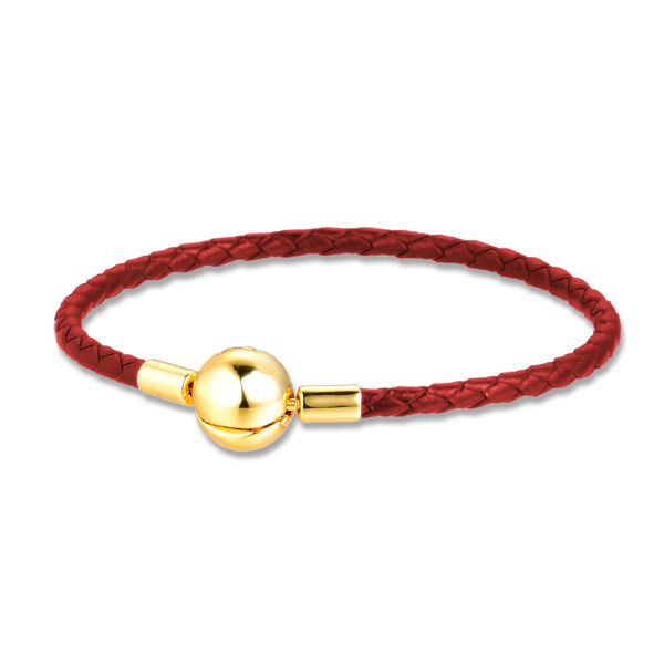 

100% authentic 925 sterling silver jewelry shine red leather charm bracelets t200423, Black